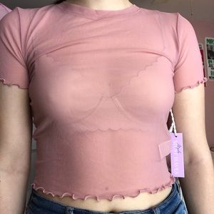 NWT Pink Mesh Lettuce Edge Baby Tee